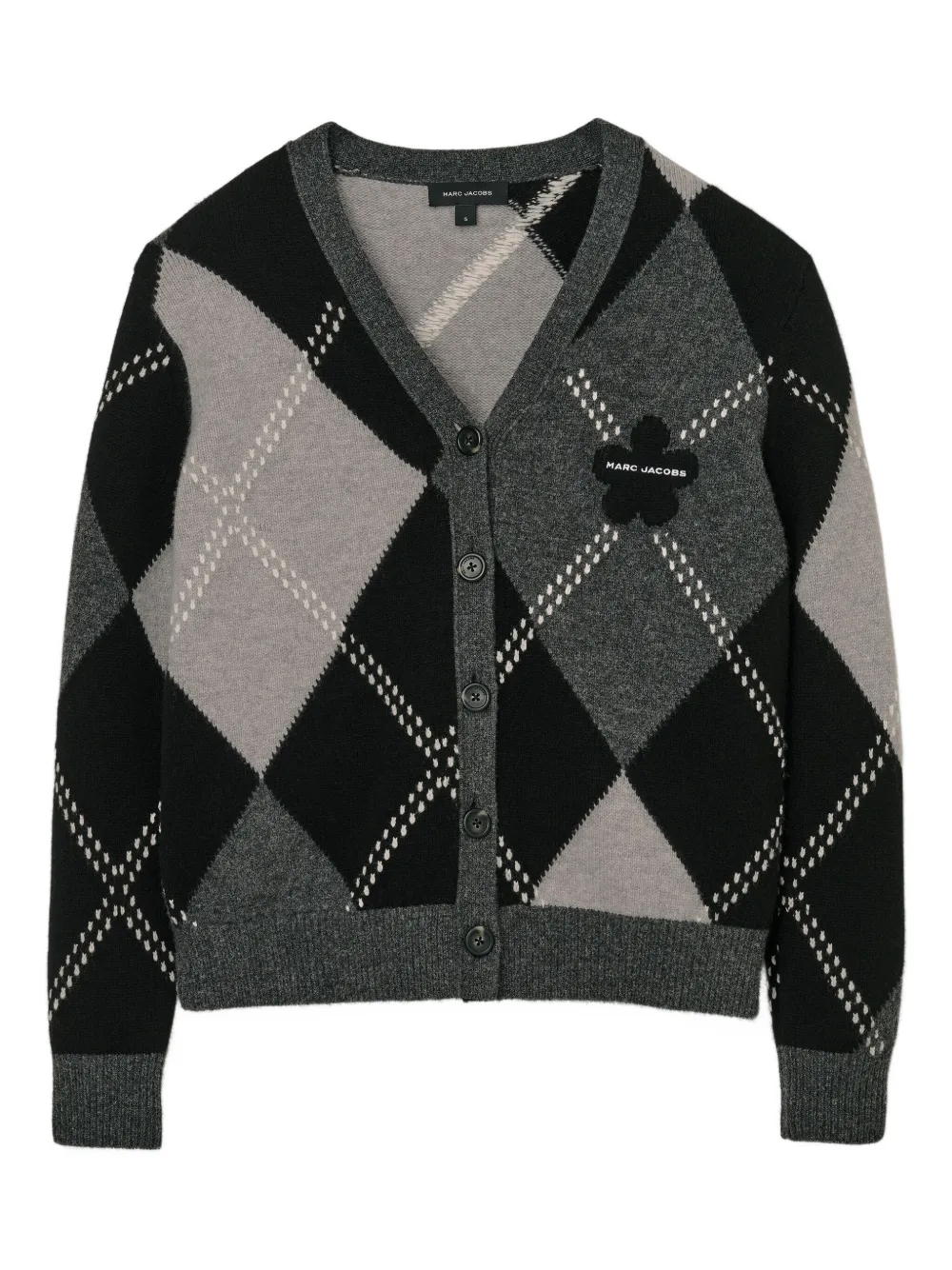 Marc Jacobs Argyle Flower Cardigan In Gray