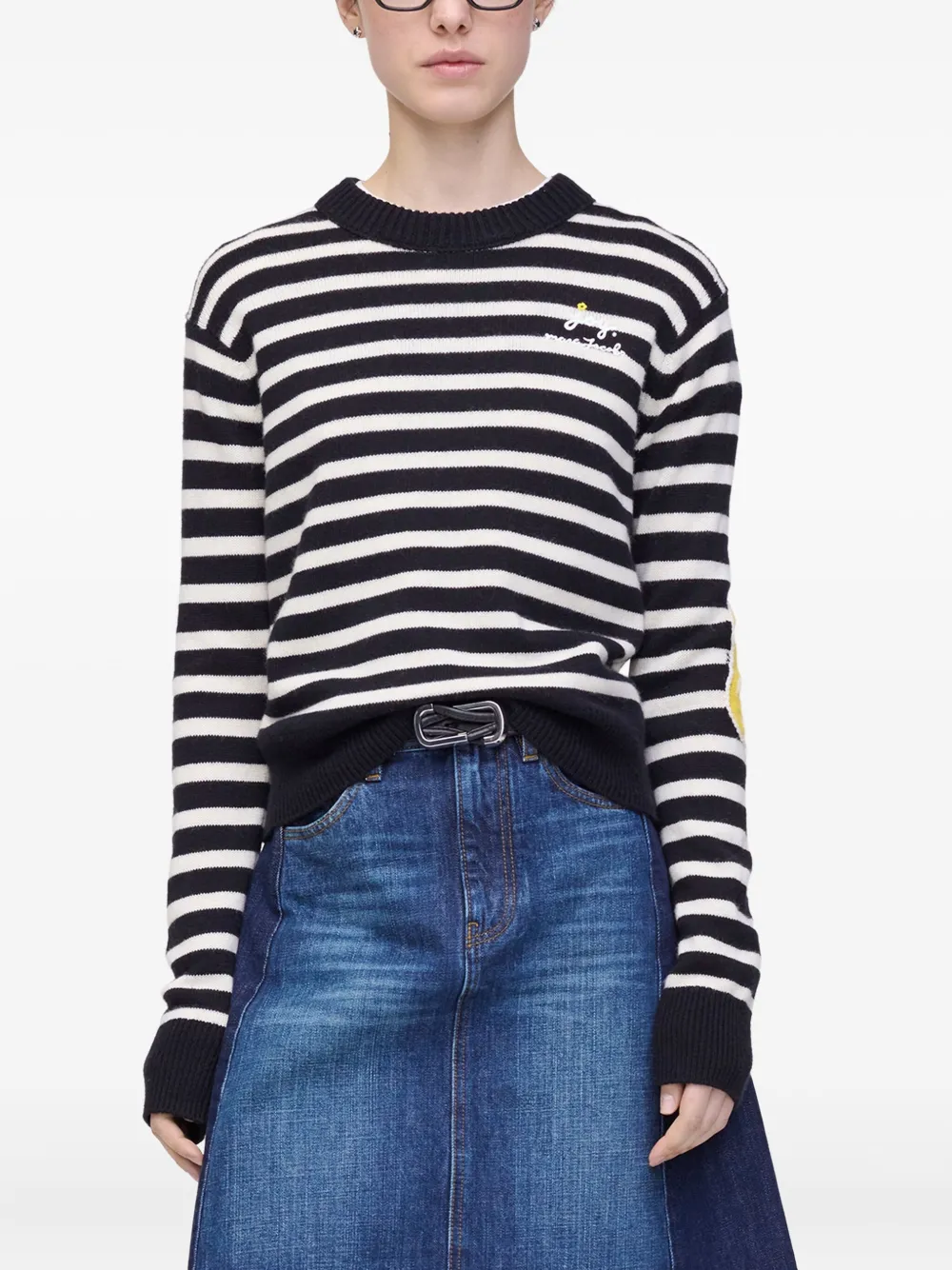 Marc Jacobs Striped-pattern Flower-embellished Sweater In Multi