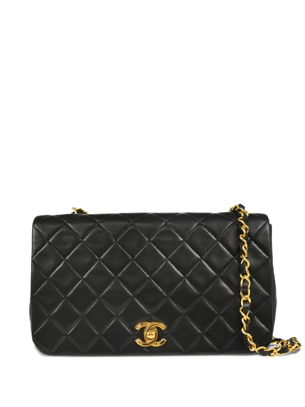 CHANEL Pre-Owned 1990 ターンロック フルフラップ ショルダーバッグ S - ブラック CHANEL Pre-Owned 1990 ターンロック フルフラップ ショルダーバッグ S - ブラック
