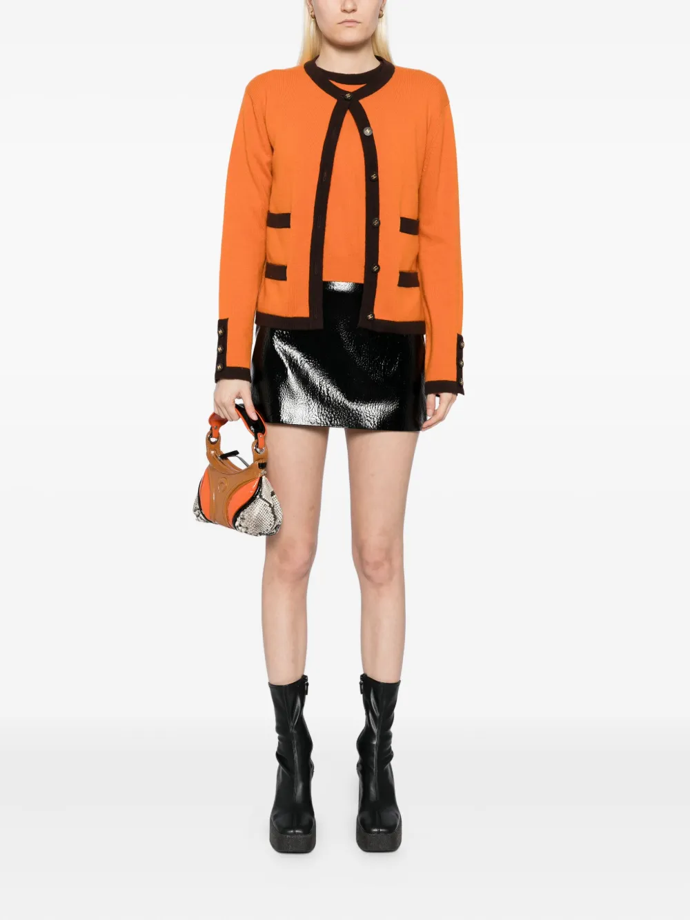 Pre-owned Chanel 1996 Ensemble Cardigan In Orange