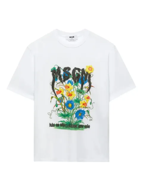 MSGM floral-embellished logo T-shirt