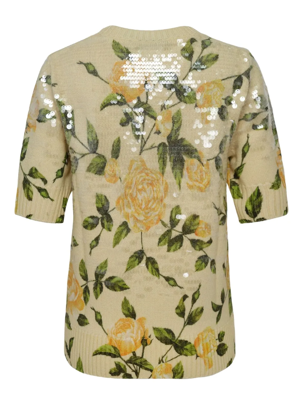 Oscar De La Renta English Rose-print Sequin-embellished Sweater In Green