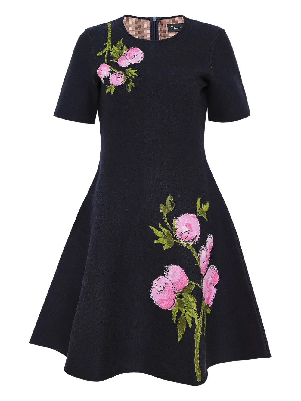 Oscar de la Renta floral-embroidered short-sleeve mini dress | Blue | Image 1