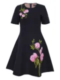 Oscar de la Renta floral-embroidered short-sleeve mini dress - Blue