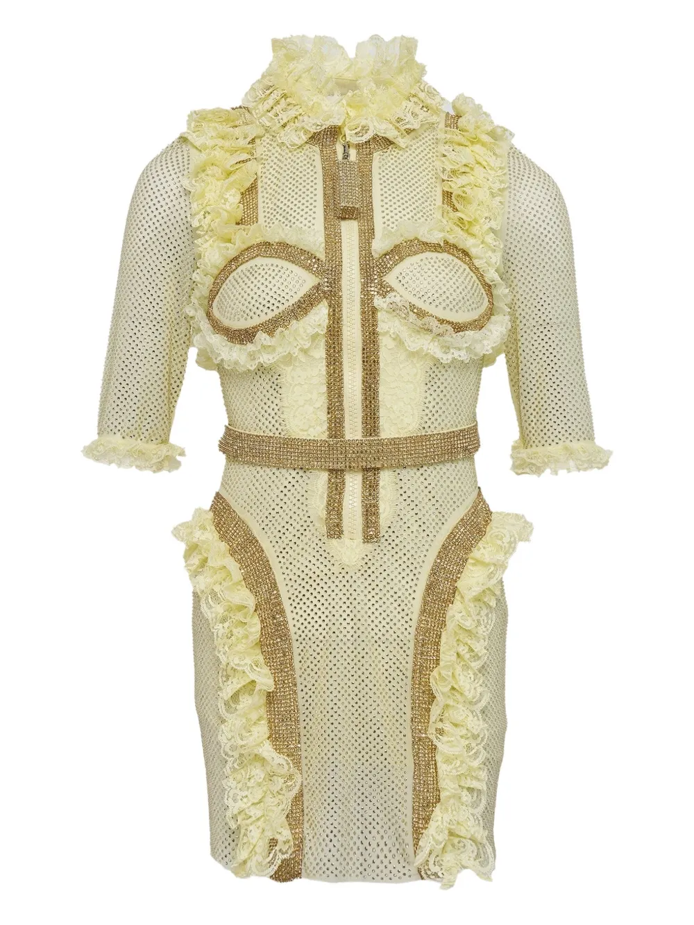 Self-portrait Ruffle-details Mini Dress In Yellow