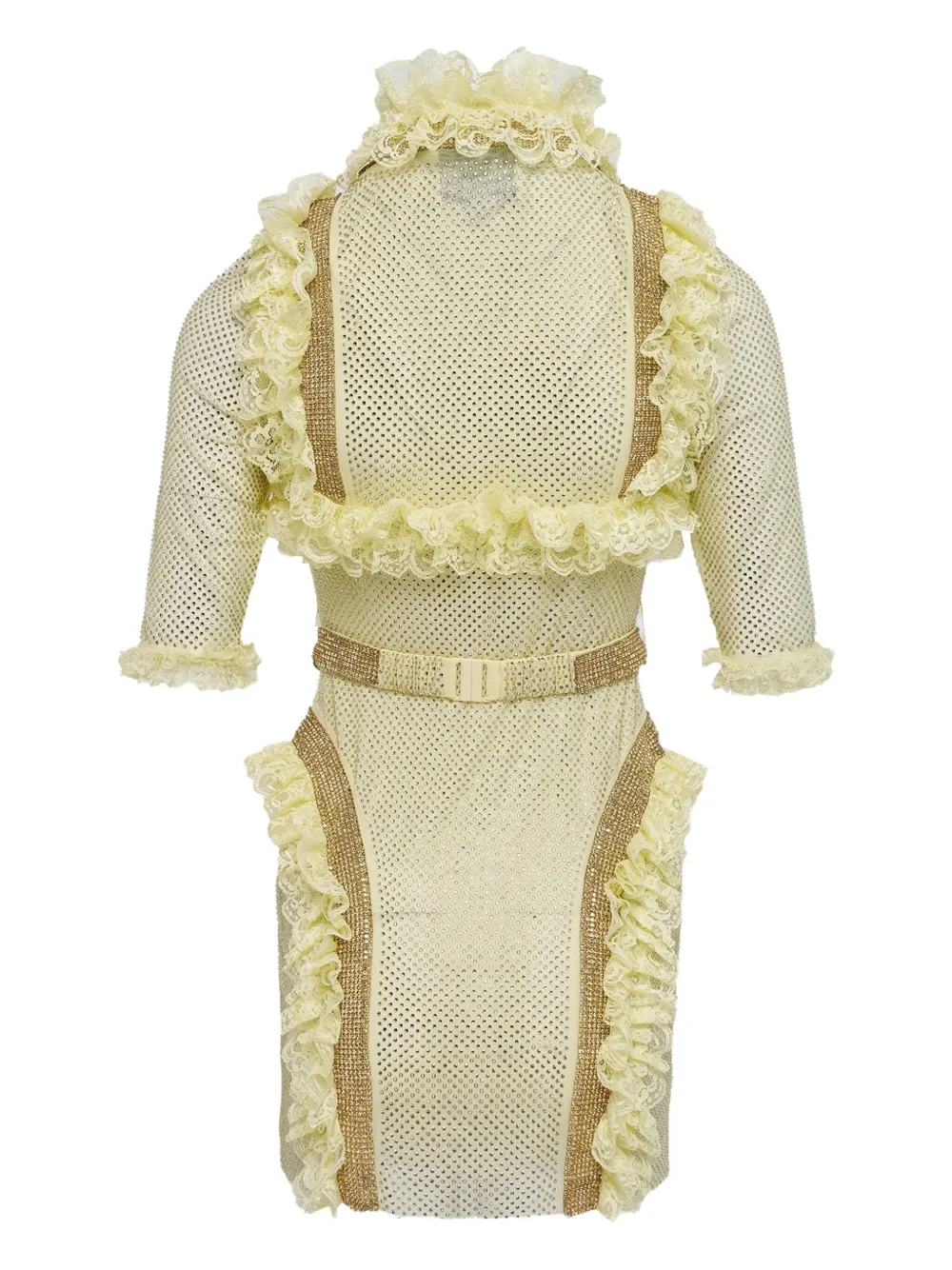 Self-Portrait ruffle-details mini dress - Geel