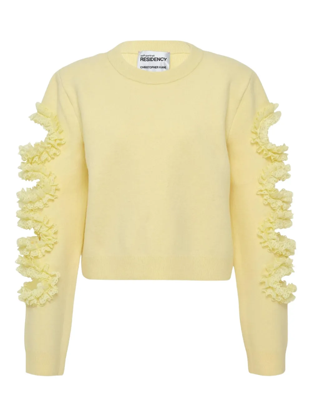 Self-Portrait ruffled-details long-sleeve sweater - Yellow
