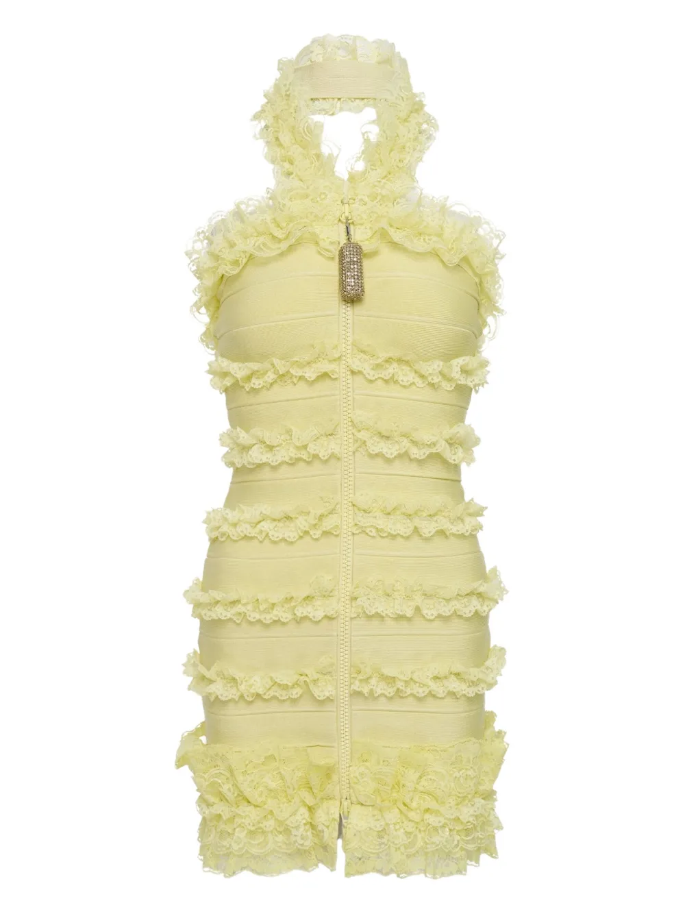 Self-portrait Ruffled Zip Mini Dress In Yellow