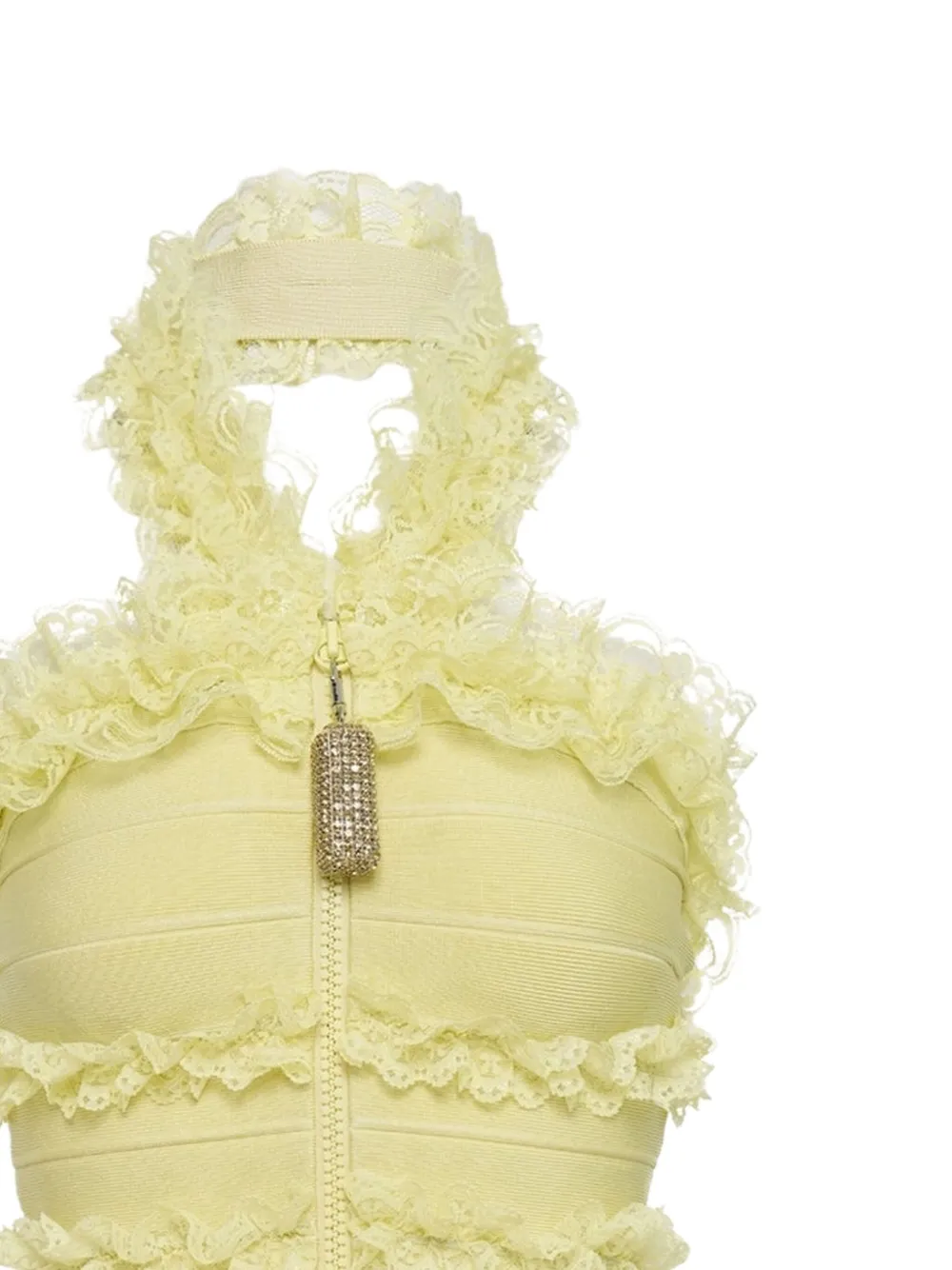 Self-Portrait ruffled zip mini dress - Geel