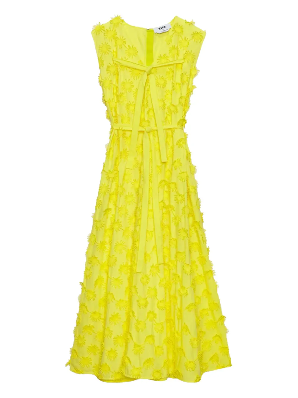Msgm Floral-motif Sleeveless Midi Dress In Yellow