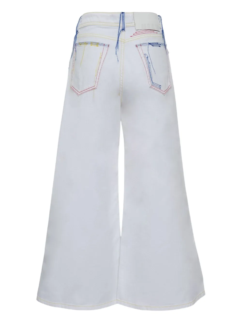 Msgm Coloured-thread Wide-leg Trousers In White