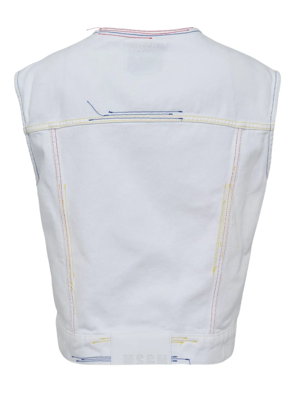 Msgm Contrast-stitch Denim Vest In White