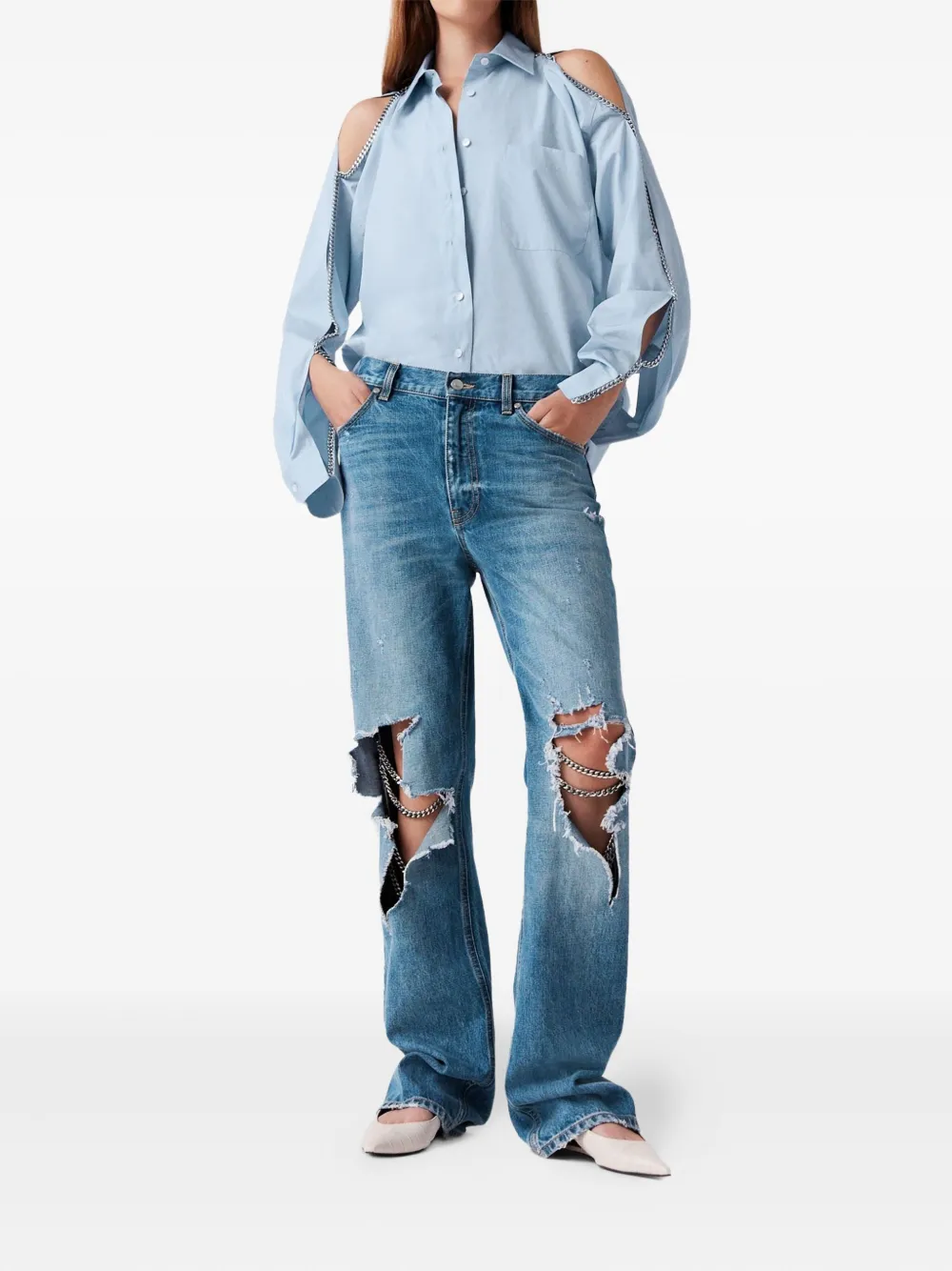 Stella McCartney chain-trimmed cotton shirt Blauw