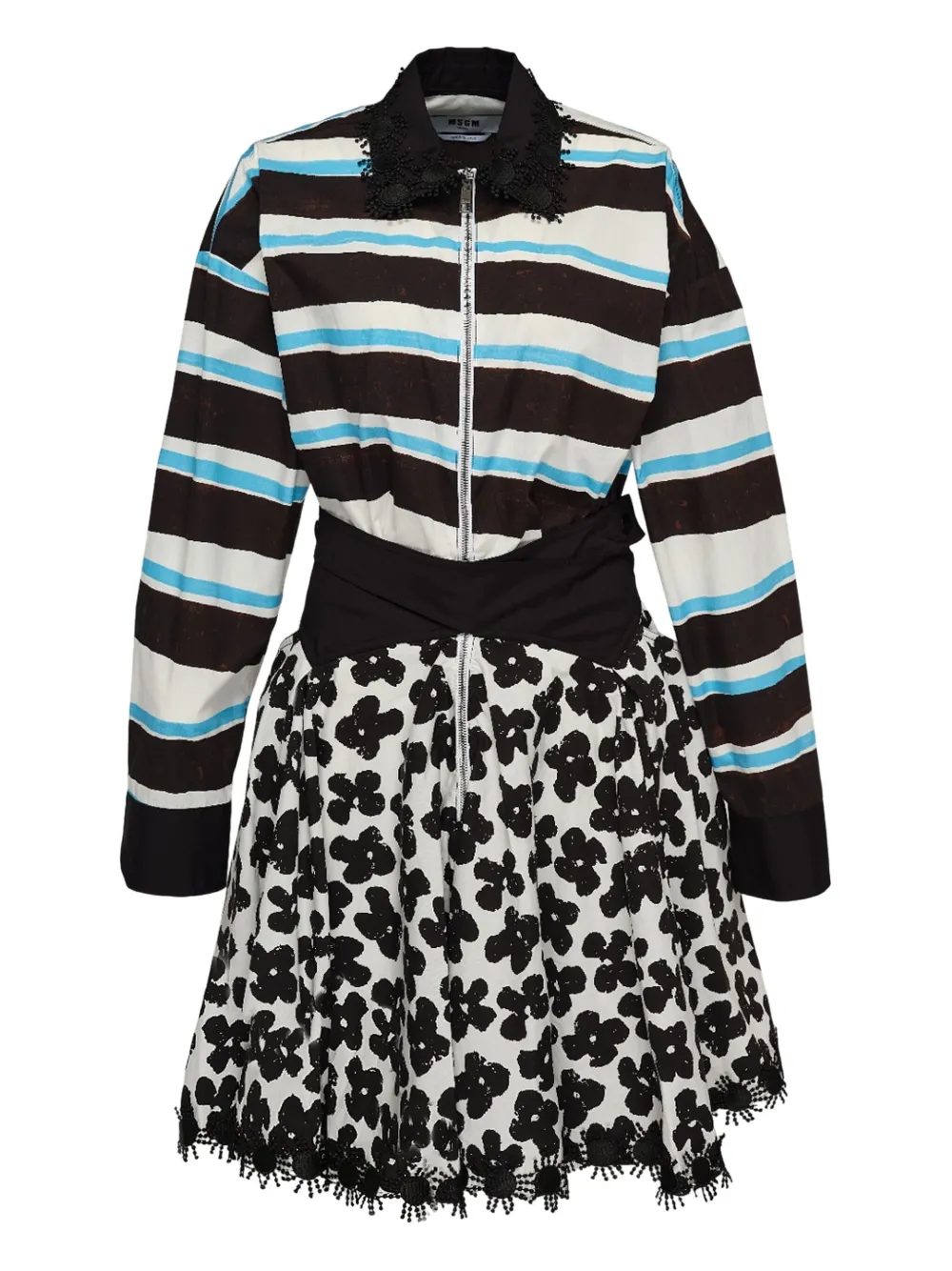 MSGM stripe-floral print mini dress - ブラウン MSGM stripe-floral print mini dress - ブラウン