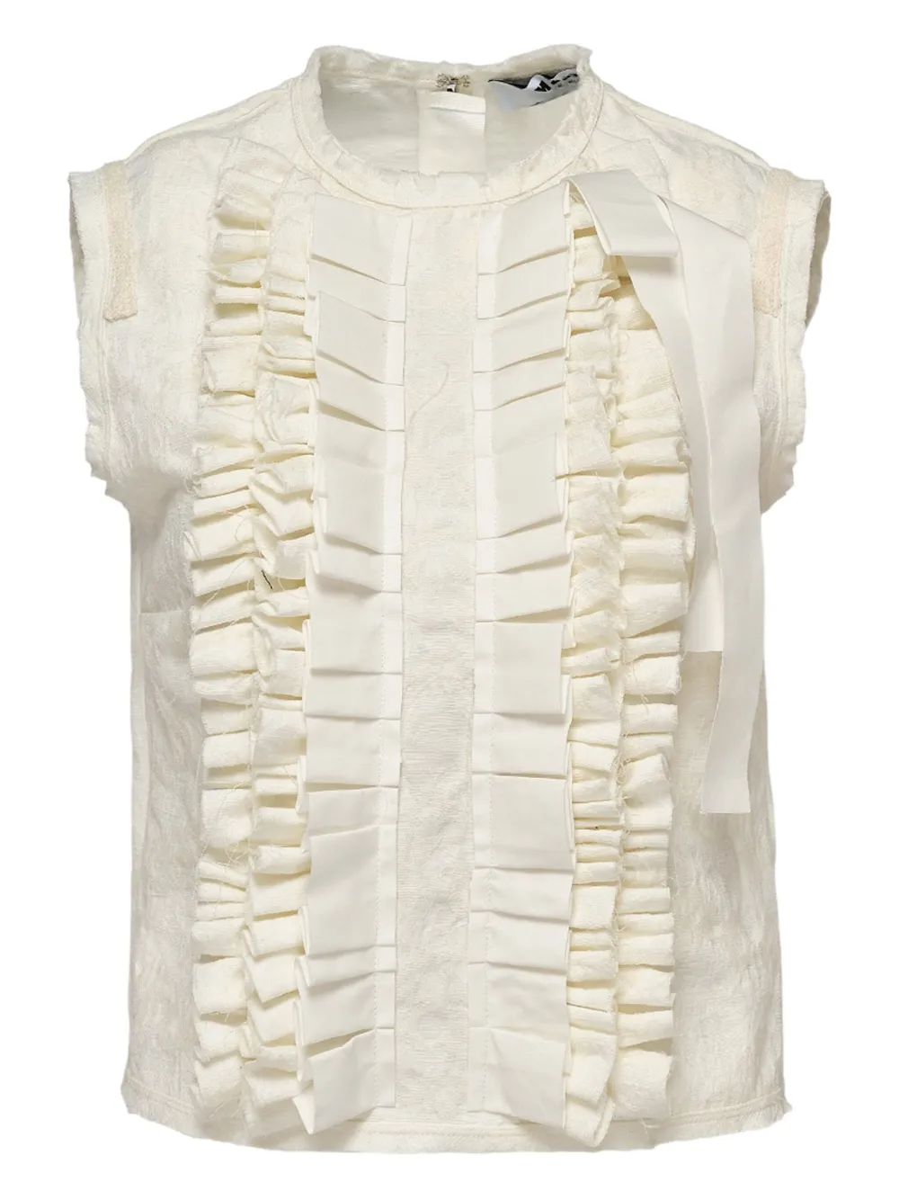 Msgm Ruffled-front Sleeveless Blouse In White