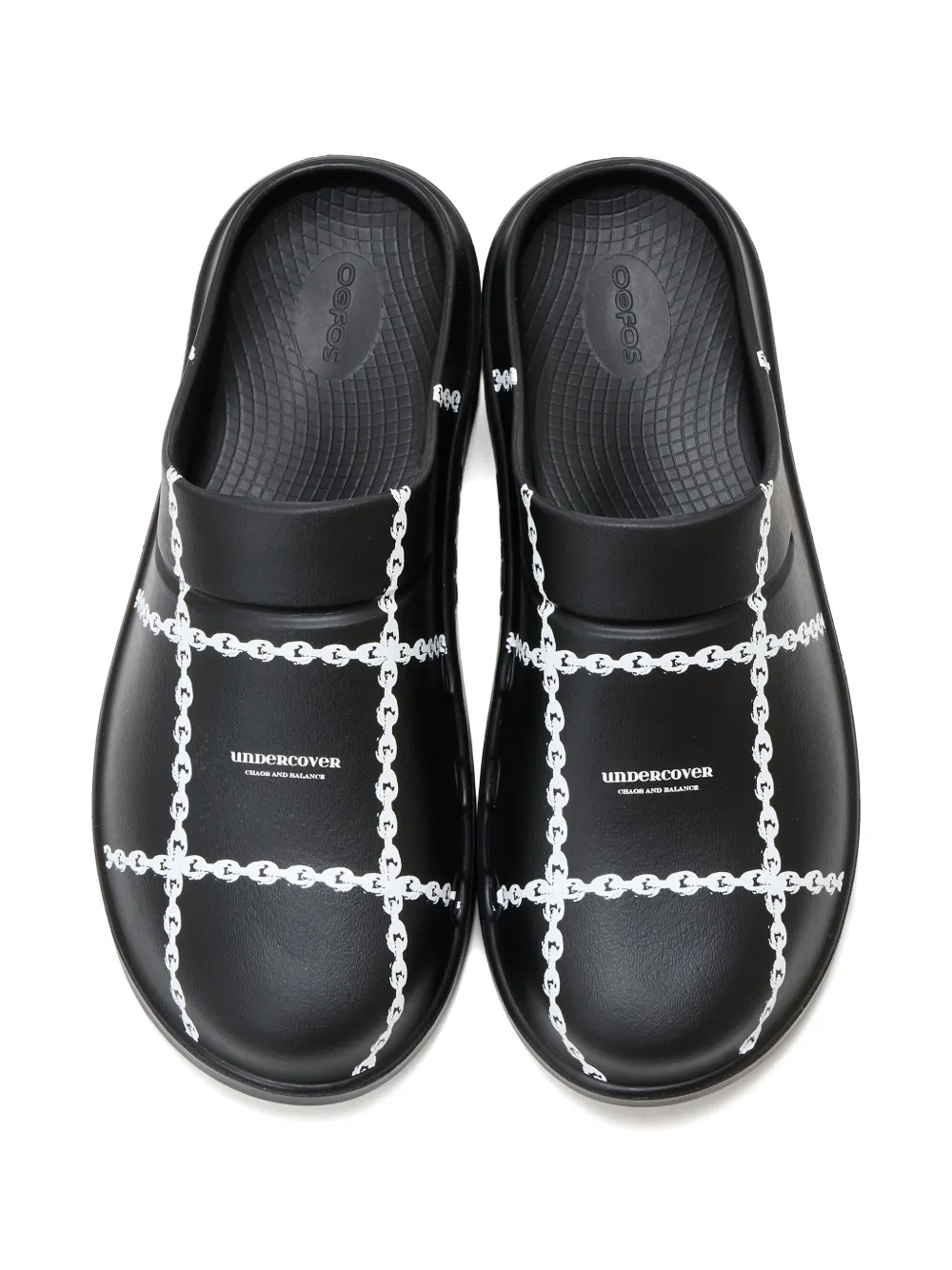 Undercover Chain-print Flat Mules In Black