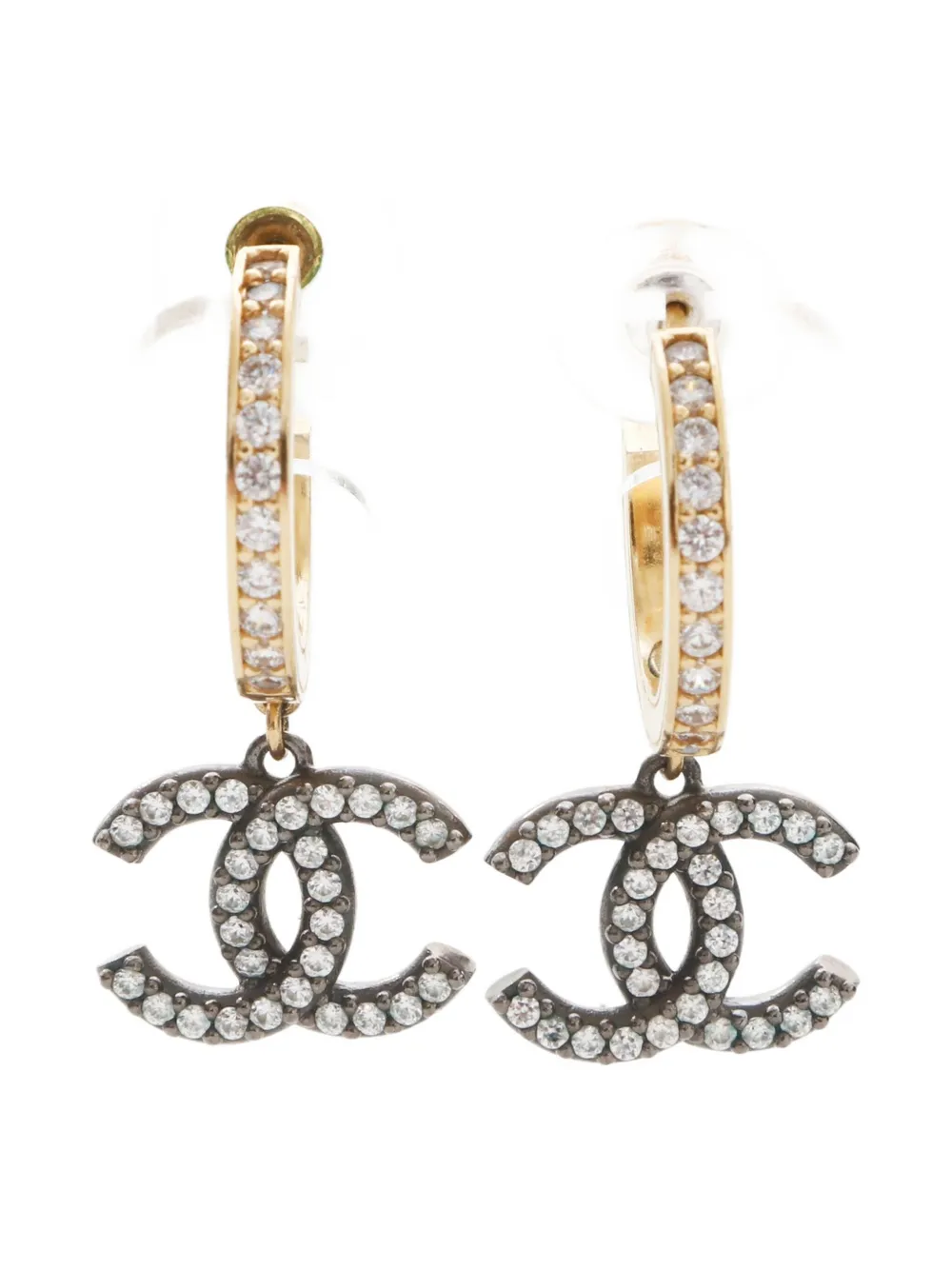 CHANEL Pre-Owned 2020 rhinestone-embellished CC-Mark hoop earrings - CHANEL Pre-Owned 2020 rhinestone-embellished CC-Mark hoop earrings -