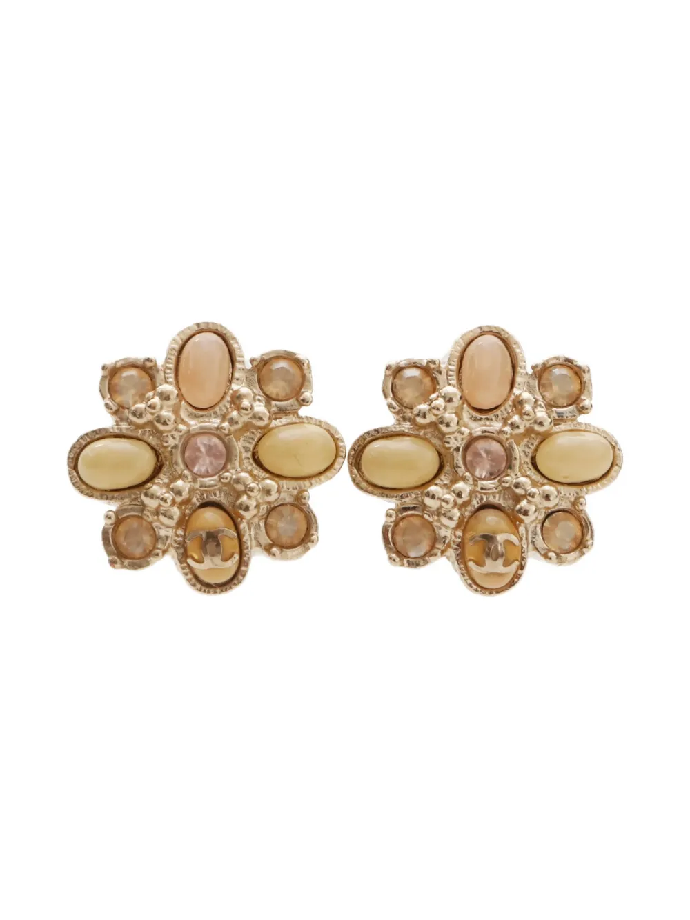 CHANEL Pre-Owned 2013 flower-rhinestone clip-on earrings - ゴールドトーン CHANEL Pre-Owned 2013 flower-rhinestone clip-on earrings - ゴールドトーン