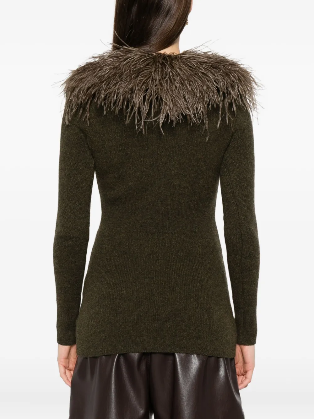 Blumarine Wollen vest met veren Groen