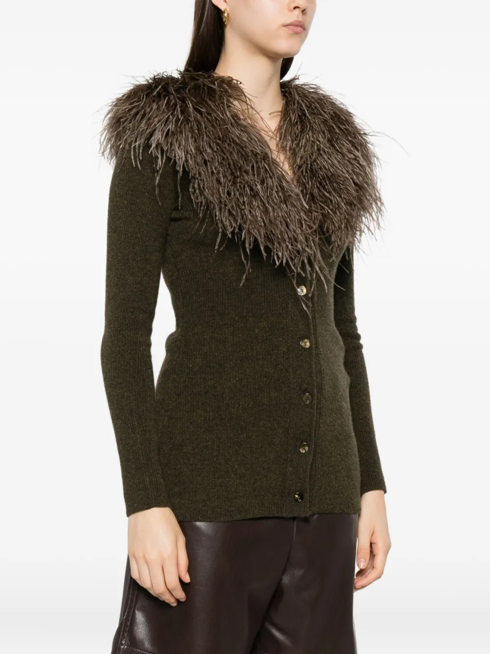 Blumarine Wollen vest met veren Groen
