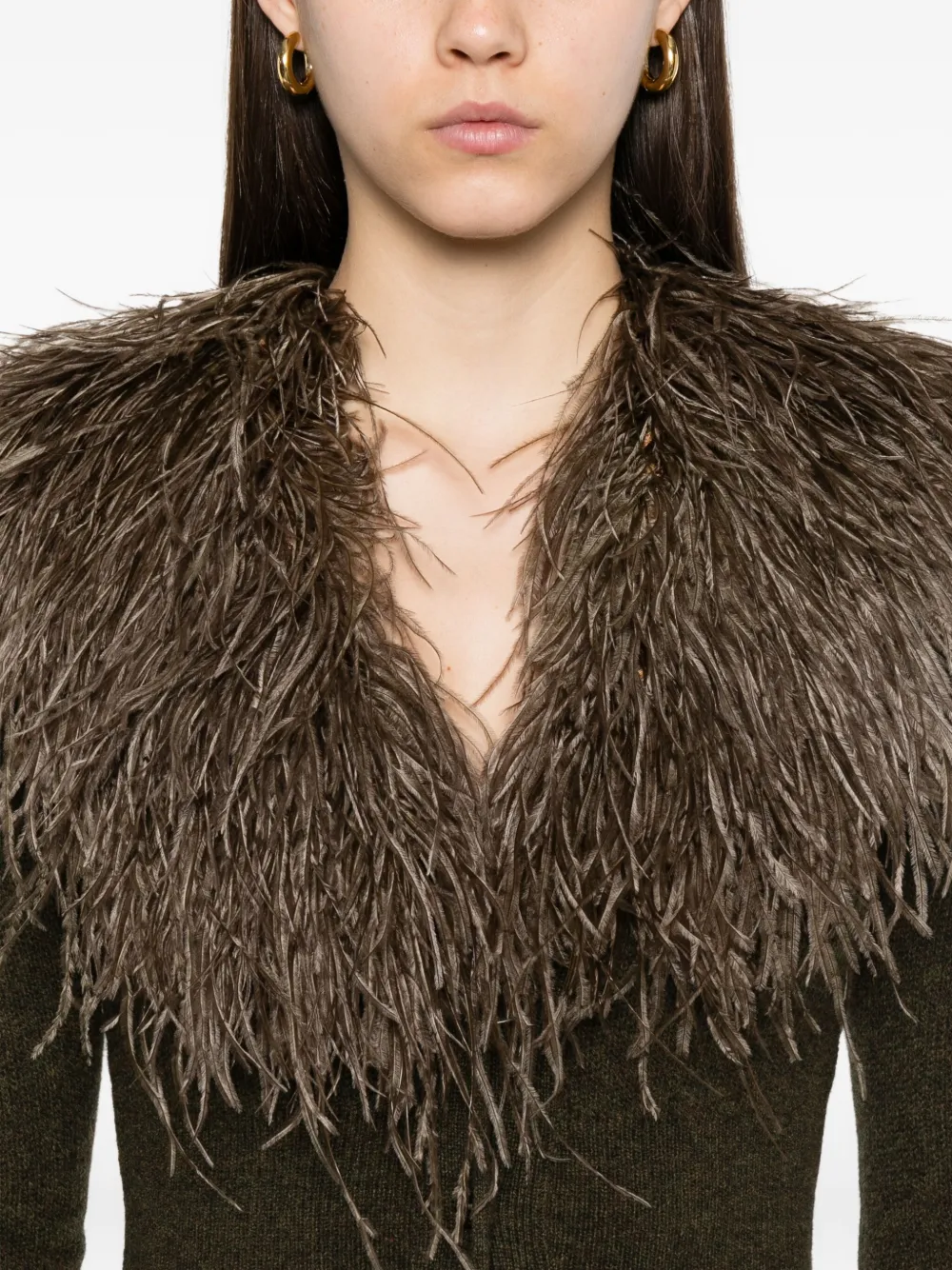 Blumarine Wollen vest met veren Groen