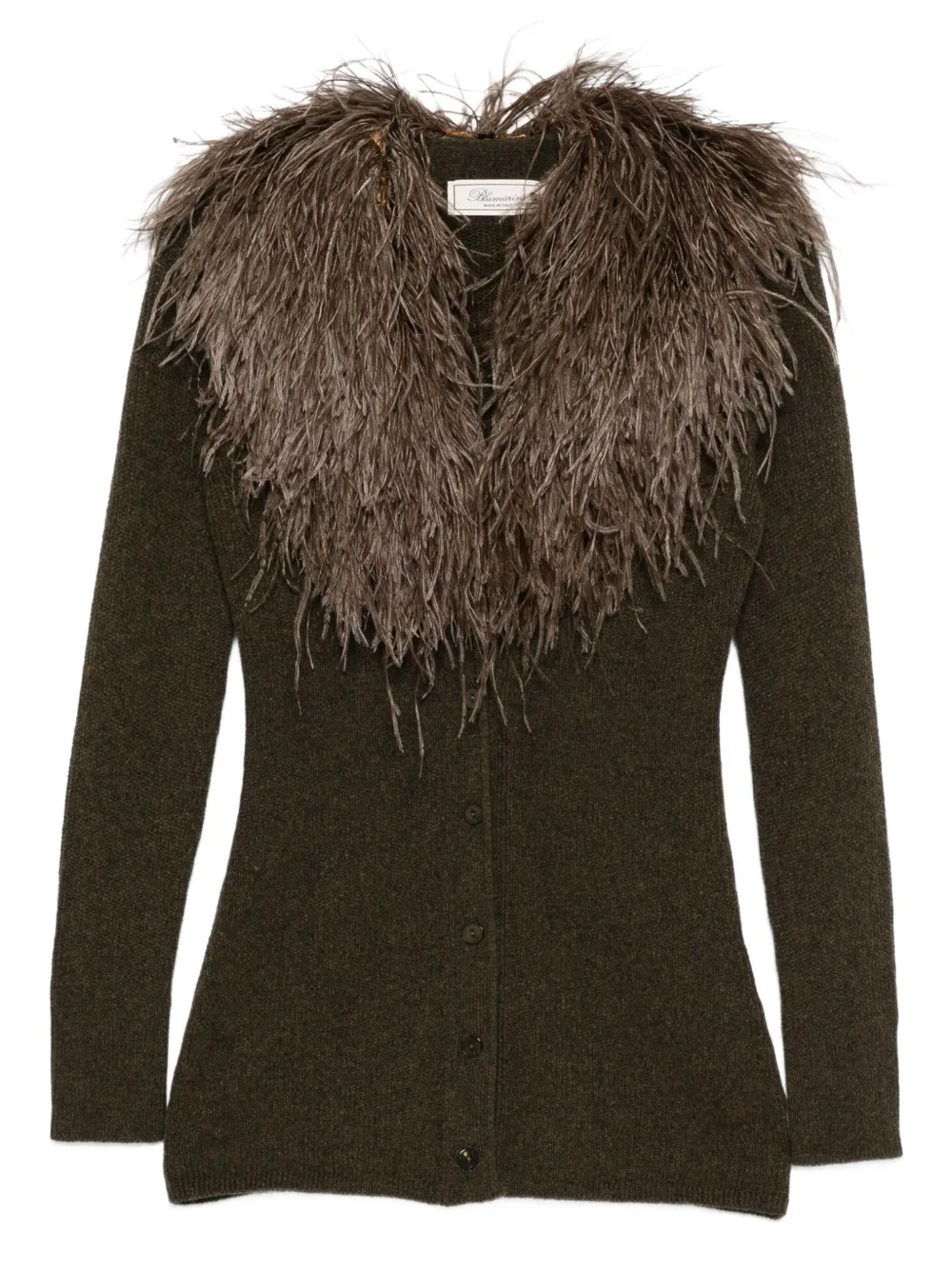 Blumarine feather-trimmed wool cardigan | Green | Image 1