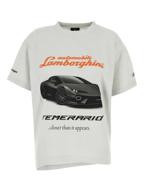 Balenciaga playera asimétrica con estampado Lamborghini en colaboración con Automobili