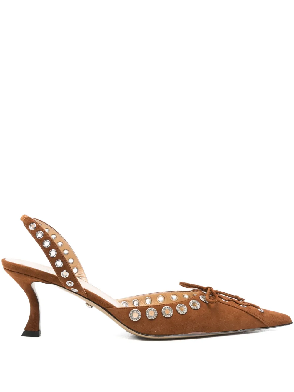 MACH & MACH 65mm Le Cadeau stud-embellished slingback pumps Brown