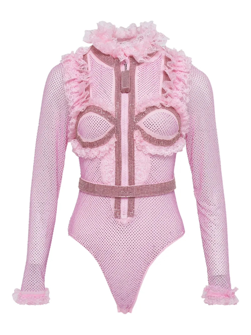 Self-portrait Ruffled Bodysuit In Multi