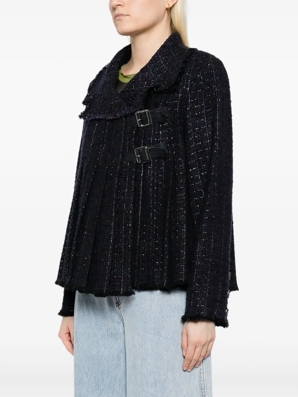 Pre-owned Chanel 2013 Pleated Jacket In Blue