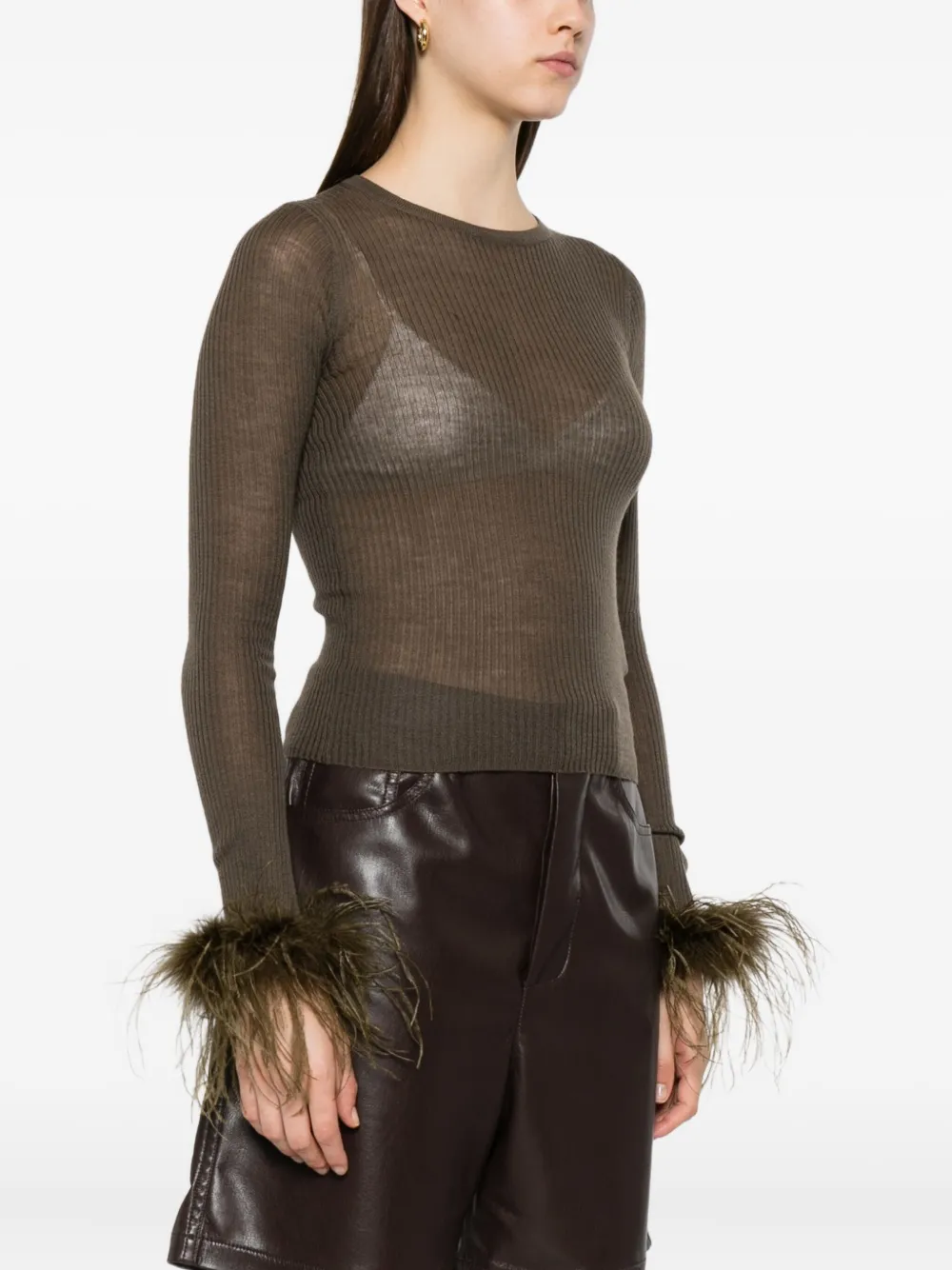 Blumarine T-shirt met veren afwerking en lange mouwen Groen