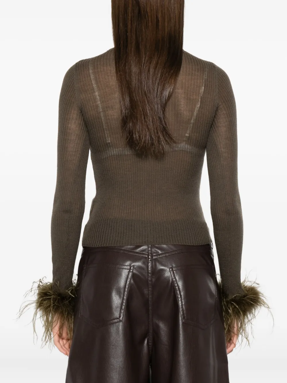 Blumarine T-shirt met veren afwerking en lange mouwen Groen
