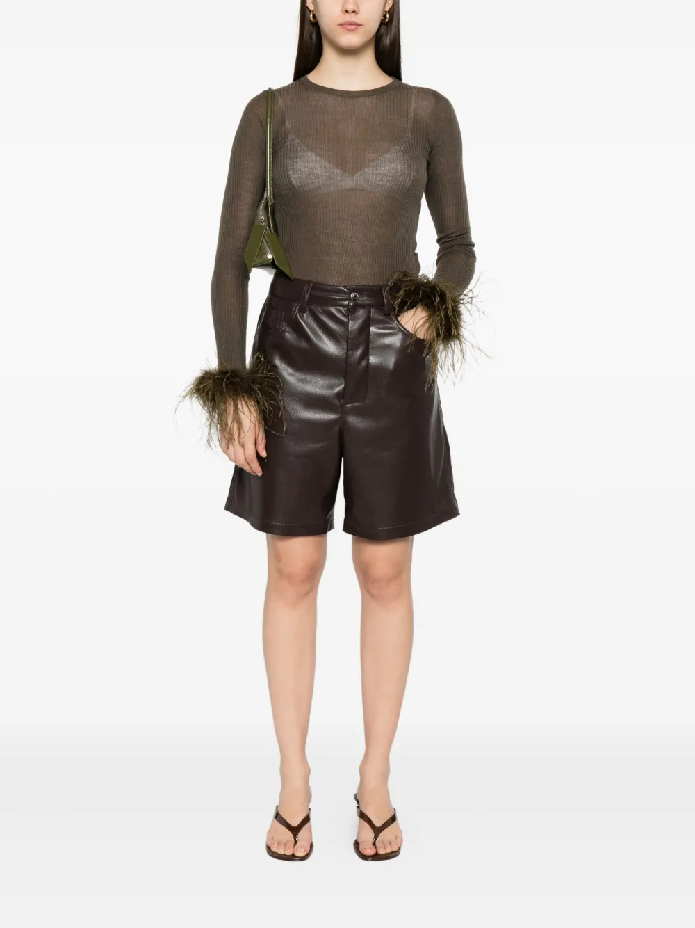 Blumarine T-shirt met veren afwerking en lange mouwen Groen