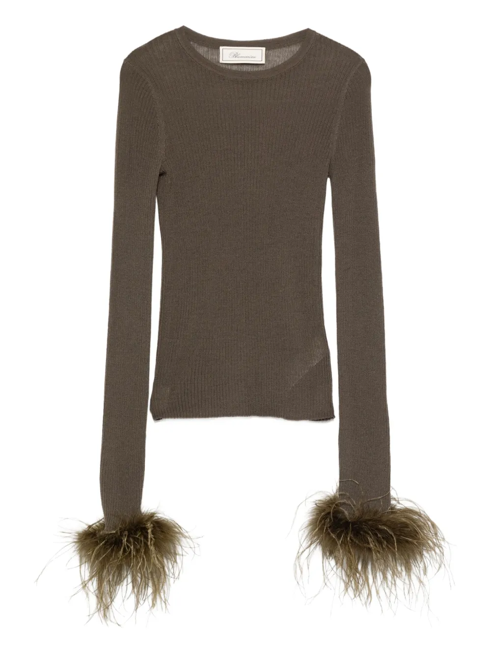 Blumarine T-shirt met veren afwerking en lange mouwen Groen