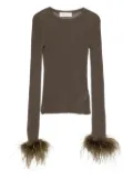Blumarine feather-trimmed long-sleeved T-shirt - Green