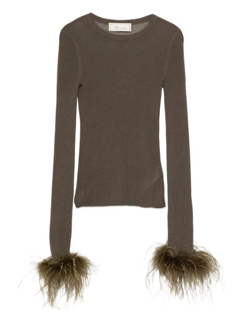 Blumarine feather-trimmed long-sleeved T-shirt