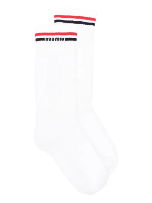 Miu Miu stripe-detail socks - Blanc - Miu Miu - Modalova