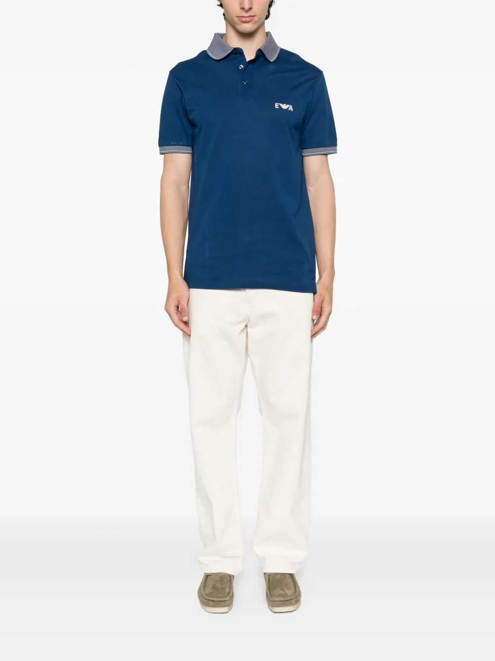 Emporio Armani Poloshirt met gestreepte kraag en logo Blauw
