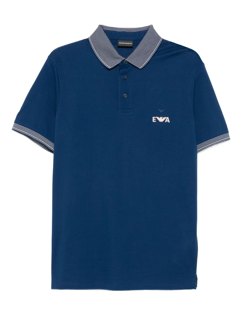 Emporio Armani eagle-logo striped-collar polo shirt Blauw