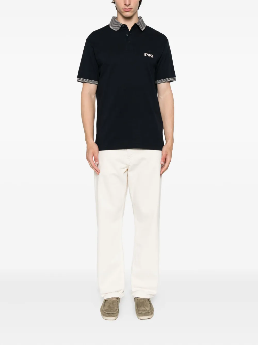 Emporio Armani Poloshirt met gestreepte kraag en logo Blauw