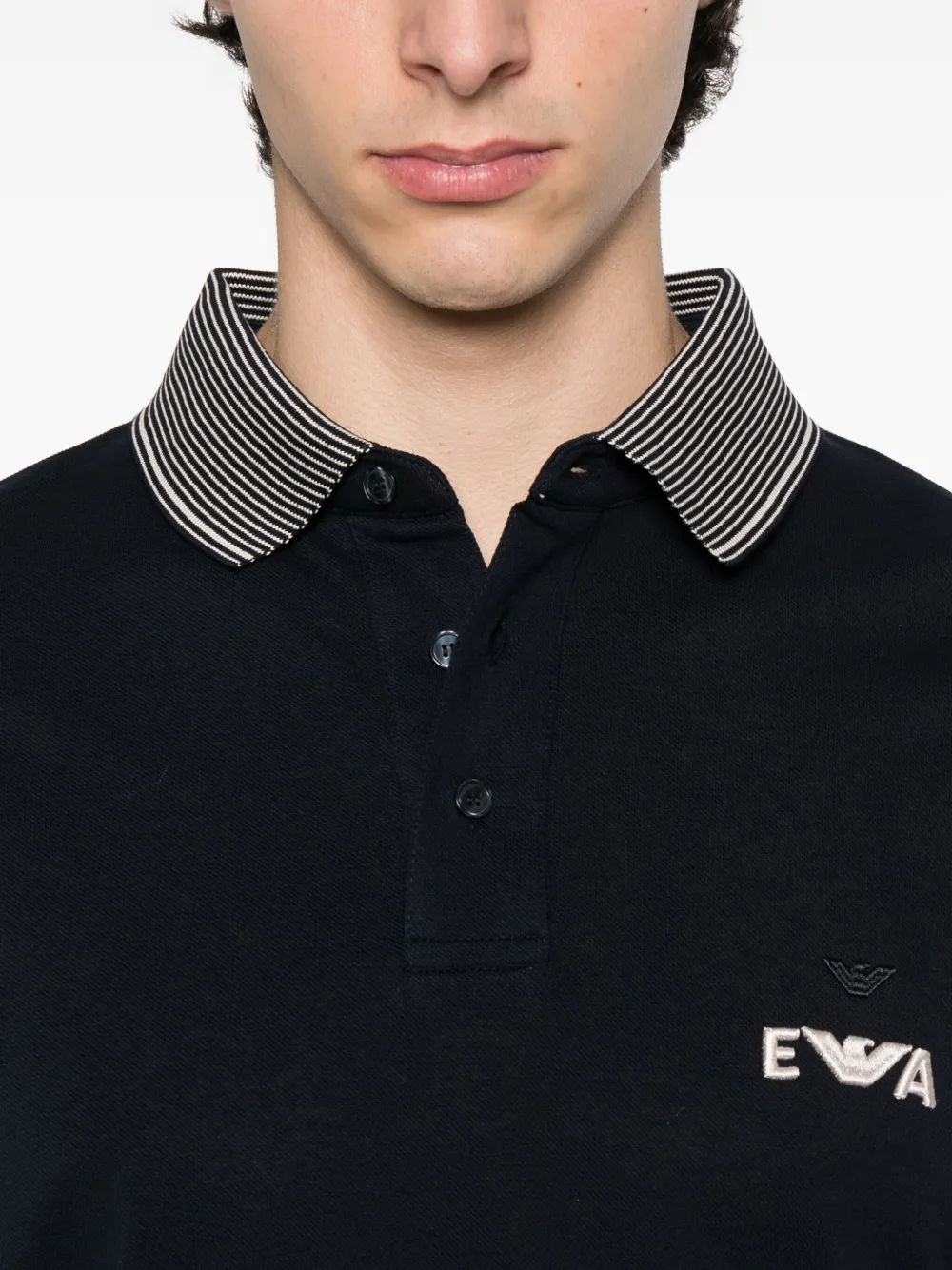 Emporio Armani Poloshirt met gestreepte kraag en logo Blauw