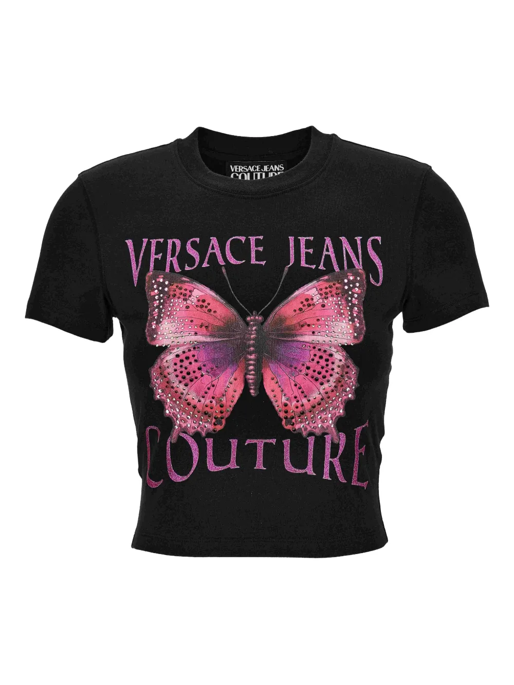 Versace Jeans Couture butterfly-embellished cropped top Zwart