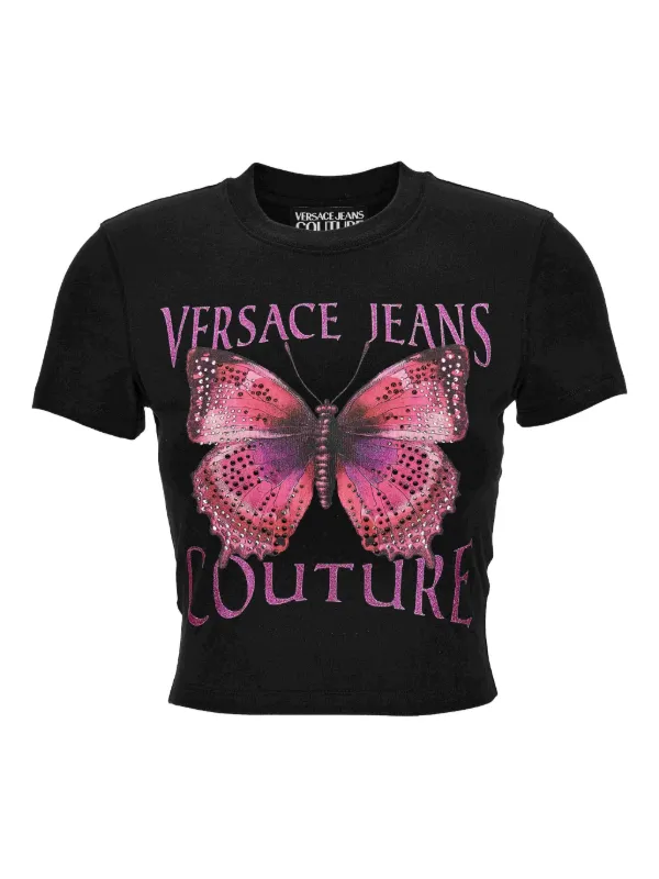 Versace Jeans Couture バタフライトリム クロップドトップ | ブラック
