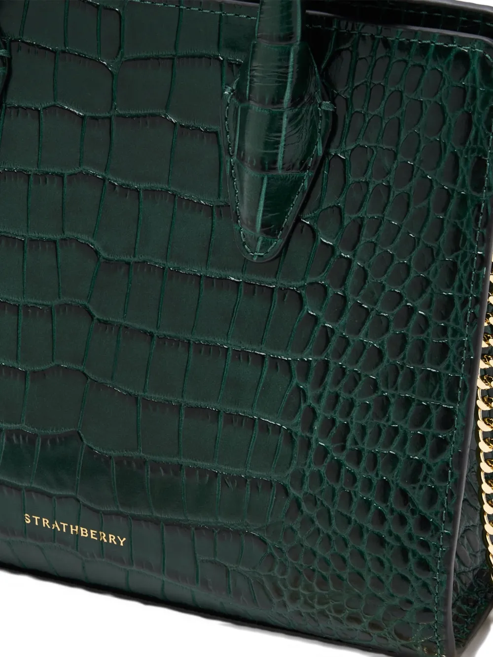 Strathberry Small Crocodile-embossed Top-handle Tote Bag In Green