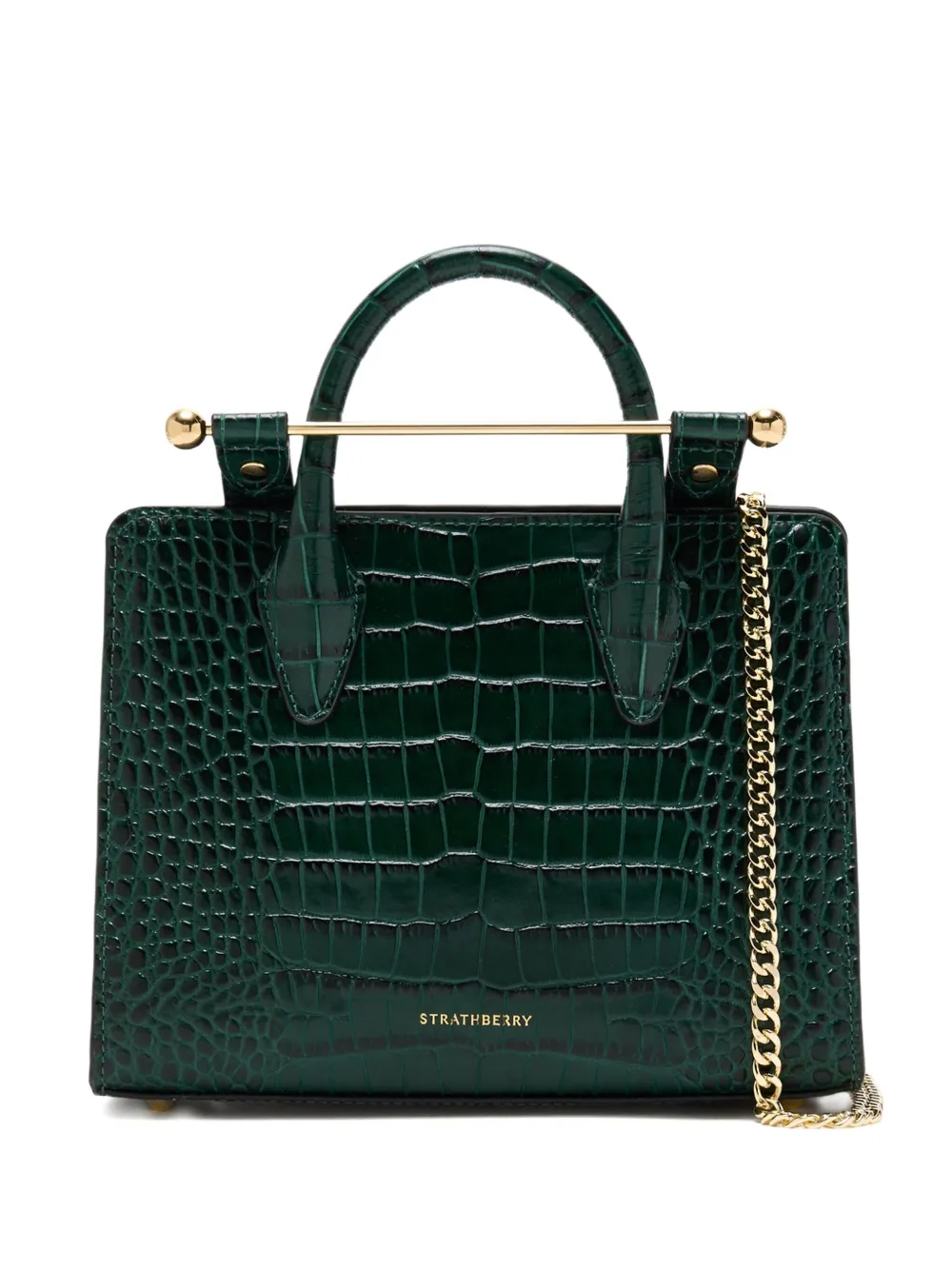 Strathberry small crocodile-embossed top-handle tote bag | Green | Image 1