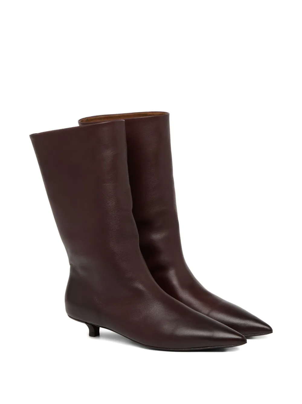 Marsèll Leather Pointed-toe Kitten-heel Boots In Brown