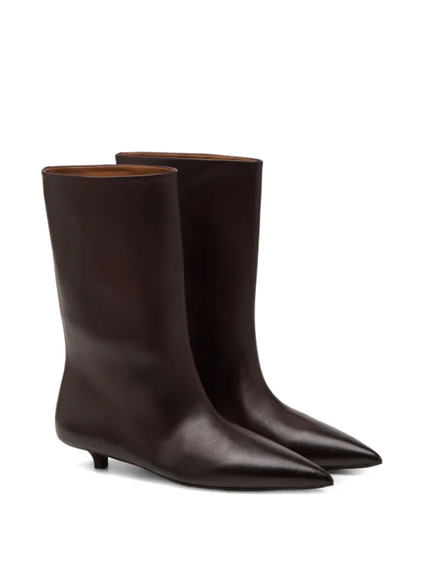 leather ankle pointed kitten heel boots