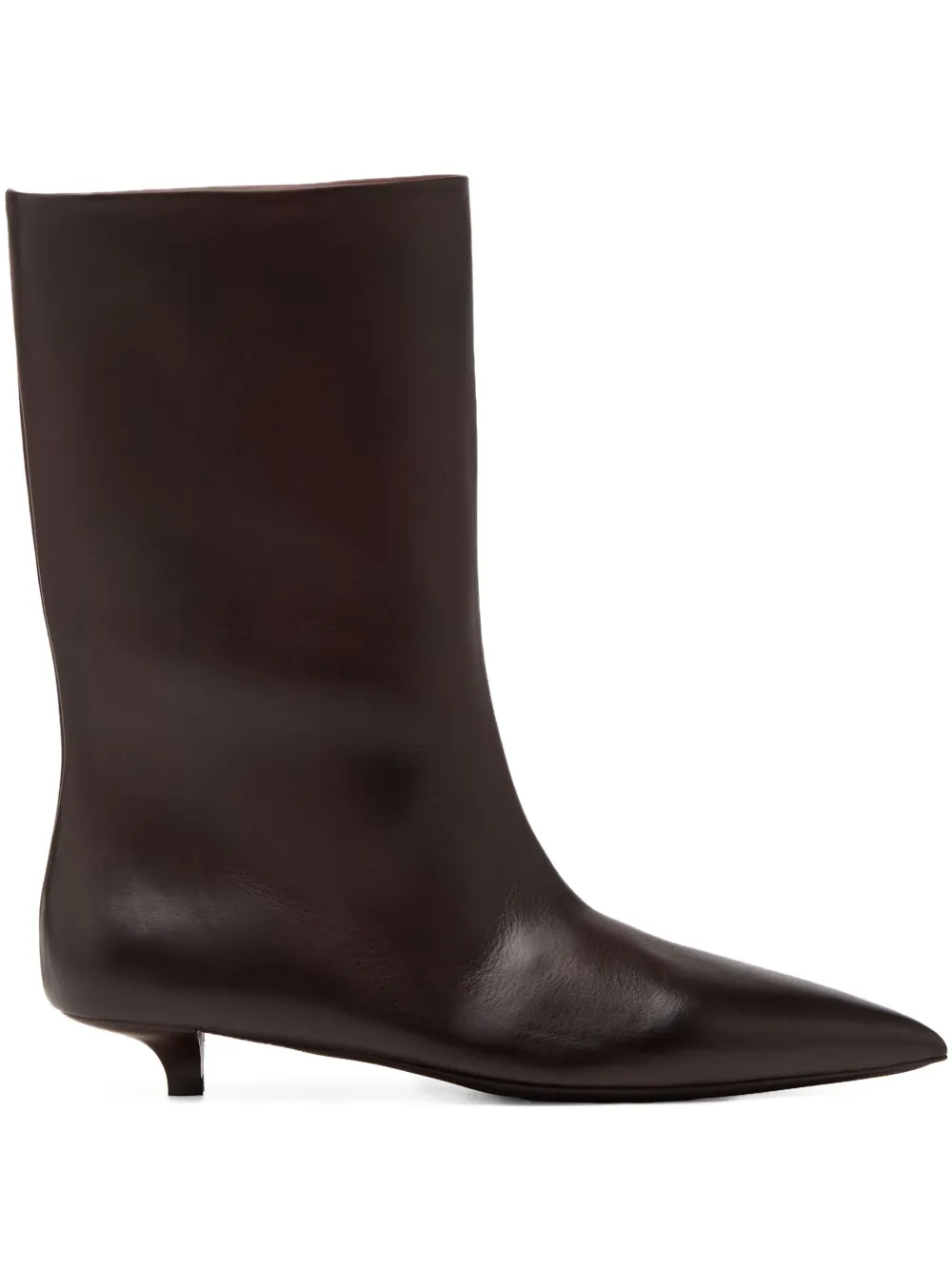 Marsèll Leren laarzen met kitten hak en puntige neus Bruin