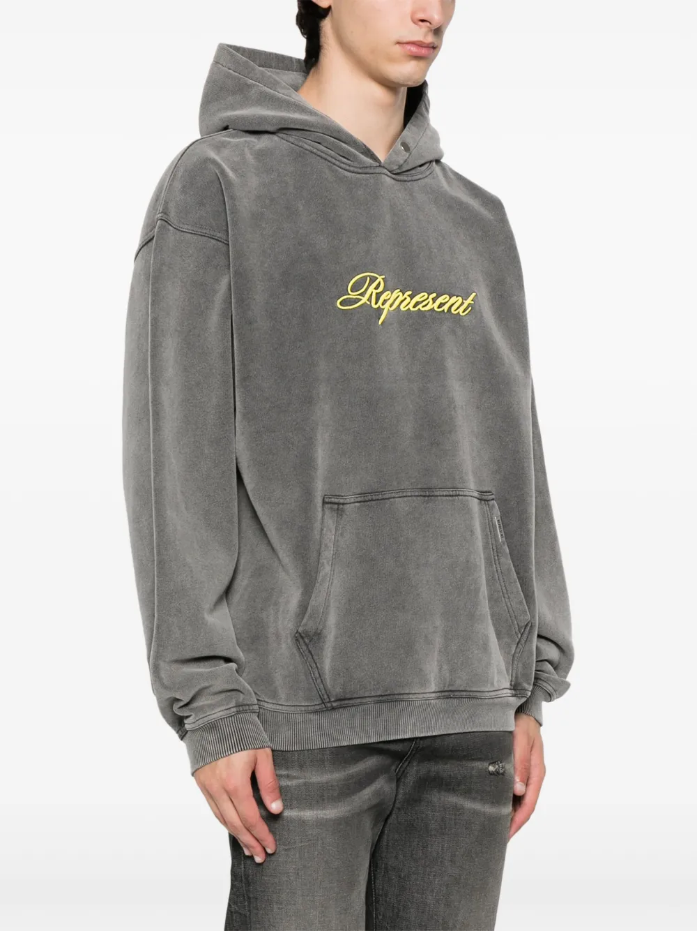 Represent Katoenen hoodie met geborduurd logo Grijs