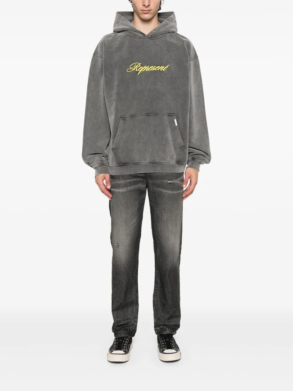 Represent Katoenen hoodie met geborduurd logo Grijs